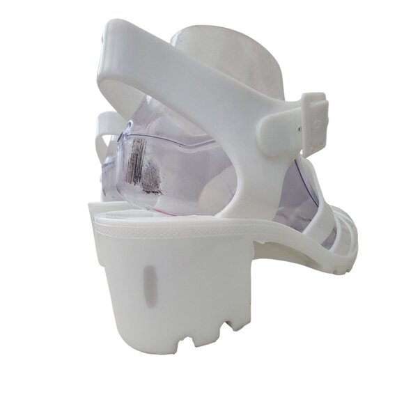 DOLLY MIX White Jelly Platform Strappy Sandals Chunky Heel Women's Sz 8.5 - Picture 9 of 9